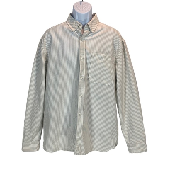 Topman Long Sleeve Button Down 100% Cotton Shirt - Grey White Stripe- size Large - Picture 1 of 8